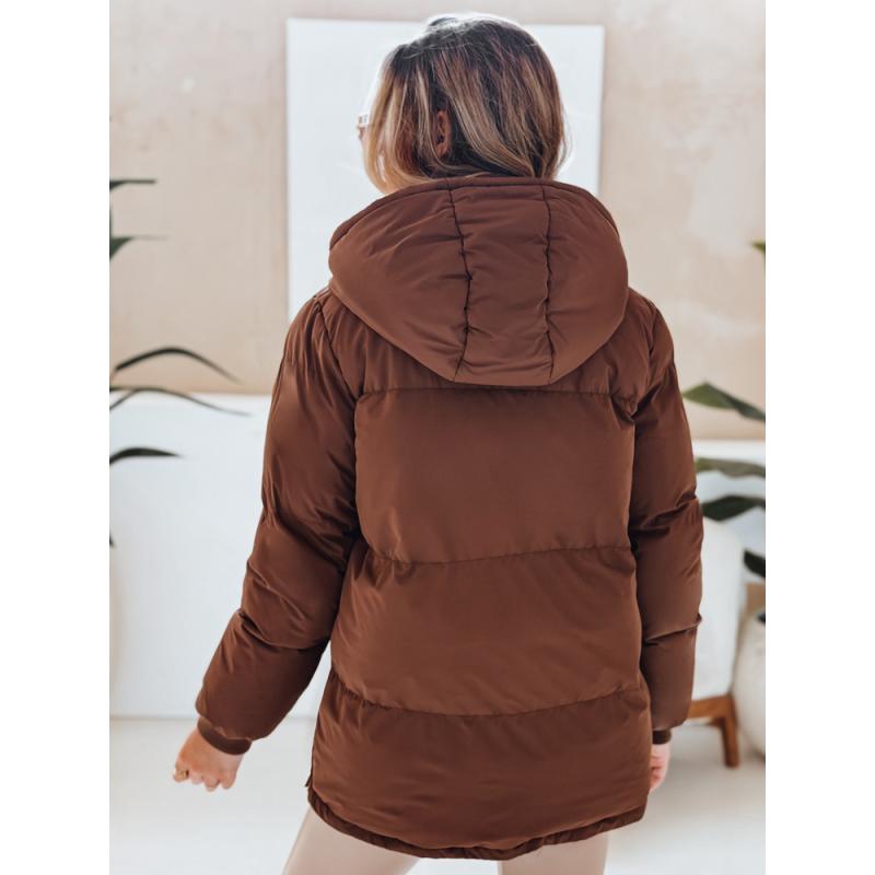Női steppelt kabát kapucnival MISSFROST, barna