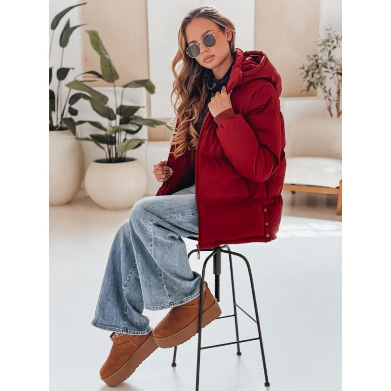 Dámska prešívaná bunda s kapucňou MISSFROST, bordová