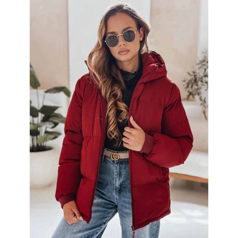 Dámska prešívaná bunda s kapucňou MISSFROST, bordová