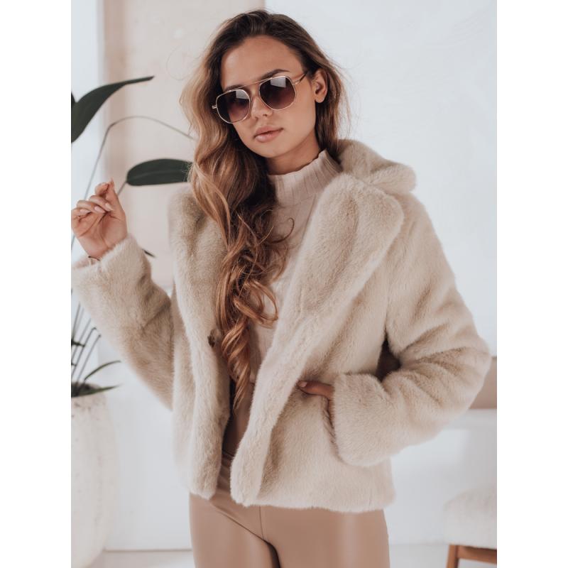 Dámsky krátky kožuch GLAMFLUFFY, béžový