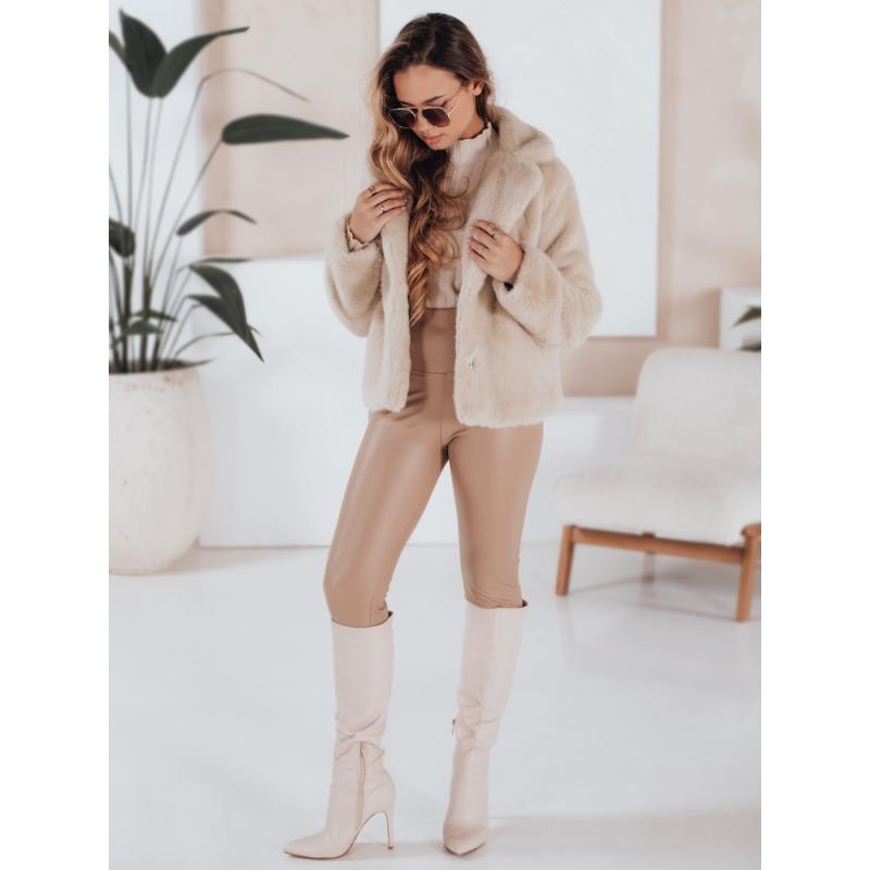 Dámsky krátky kožuch GLAMFLUFFY, béžový