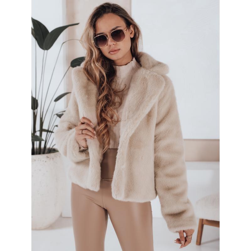 Dámsky krátky kožuch GLAMFLUFFY, béžový