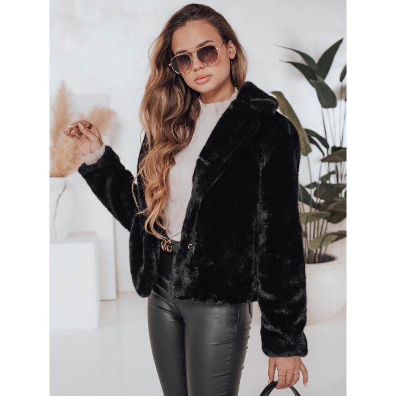 Dámský kožešinový kabát GLAMFLUFFY krátký černý