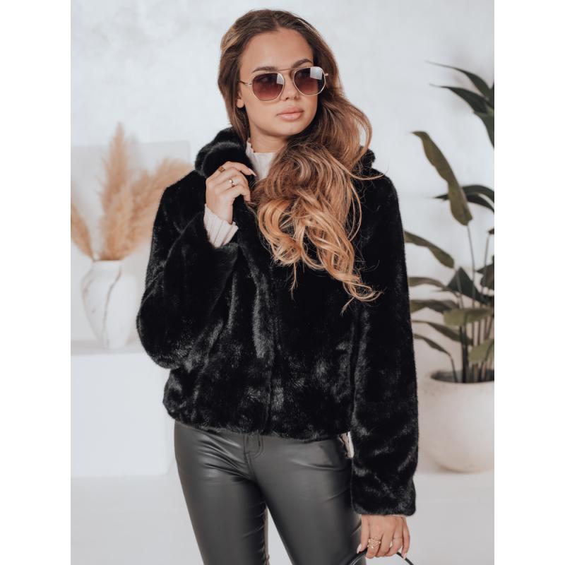 Dámský kožešinový kabát GLAMFLUFFY krátký černý
