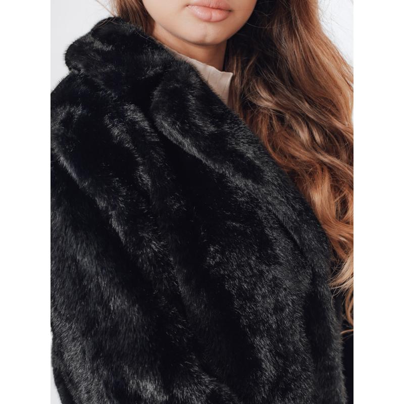 Dámský kožešinový kabát GLAMFLUFFY krátký černý