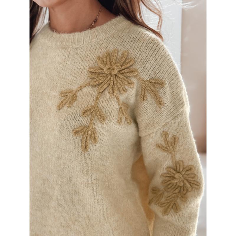 Dámska mikina GIRLHERBAL s kvetinovou aplikáciou, smotanová