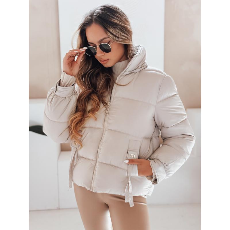 Dámska prešívaná bunda s kapucňou, béžová