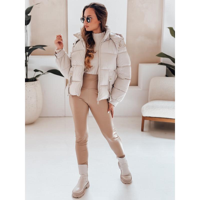 Dámska prešívaná bunda s kapucňou, béžová