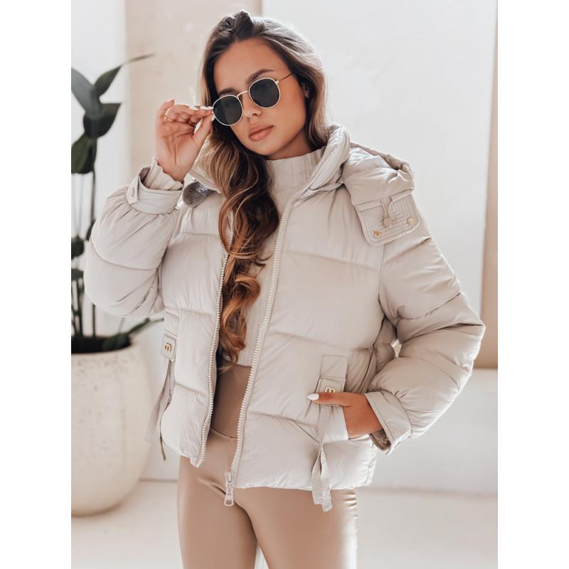 Dámska prešívaná bunda s kapucňou, béžová