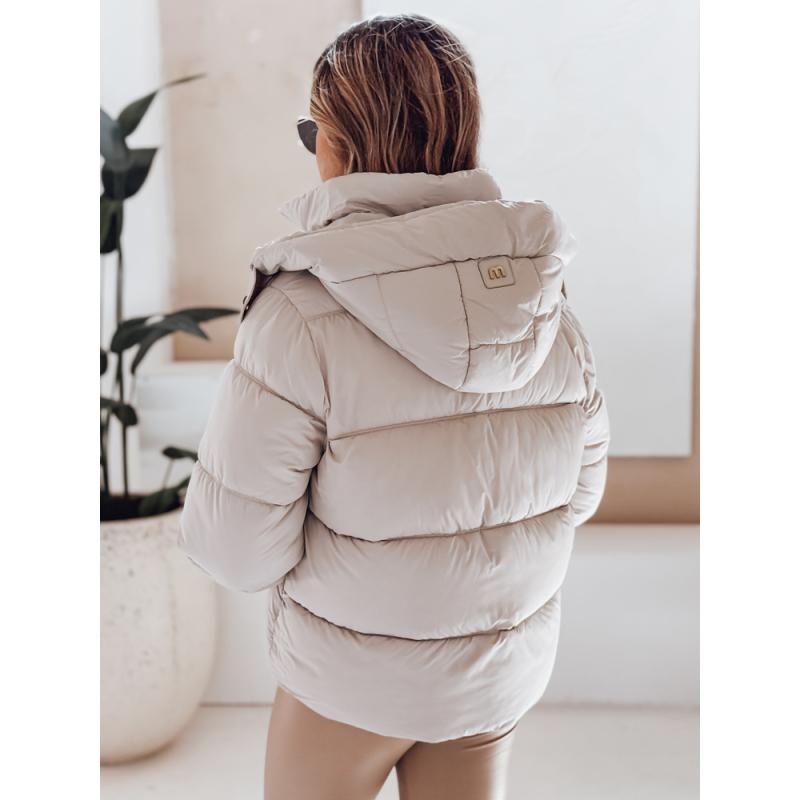 Dámska prešívaná bunda s kapucňou, béžová