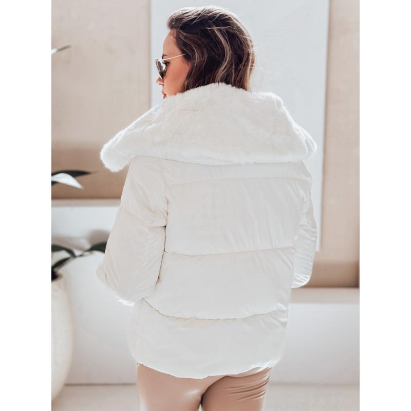 Dámská prošívaná krátká bunda s kožešinou, bílá
