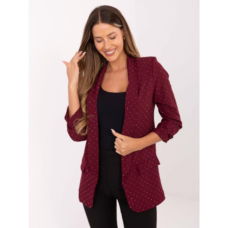 Bordó női kabát gyűrt ujjakkal