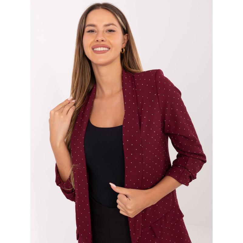 Bordó női kabát gyűrt ujjakkal