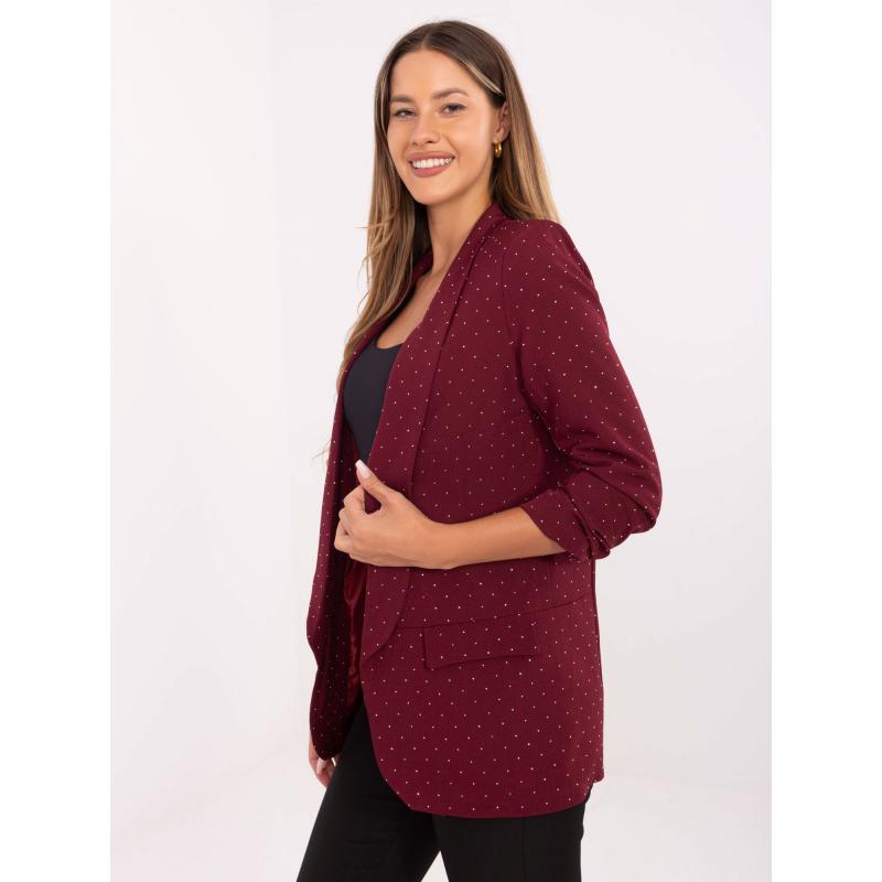 Bordó női kabát gyűrt ujjakkal