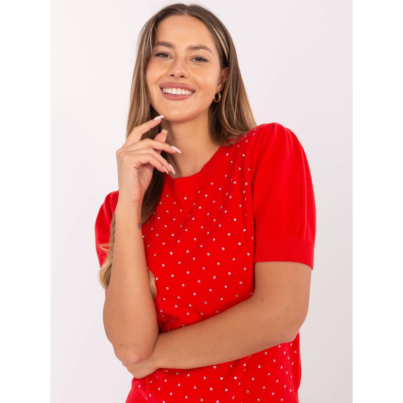 Červené dámske svetre s aplikáciami