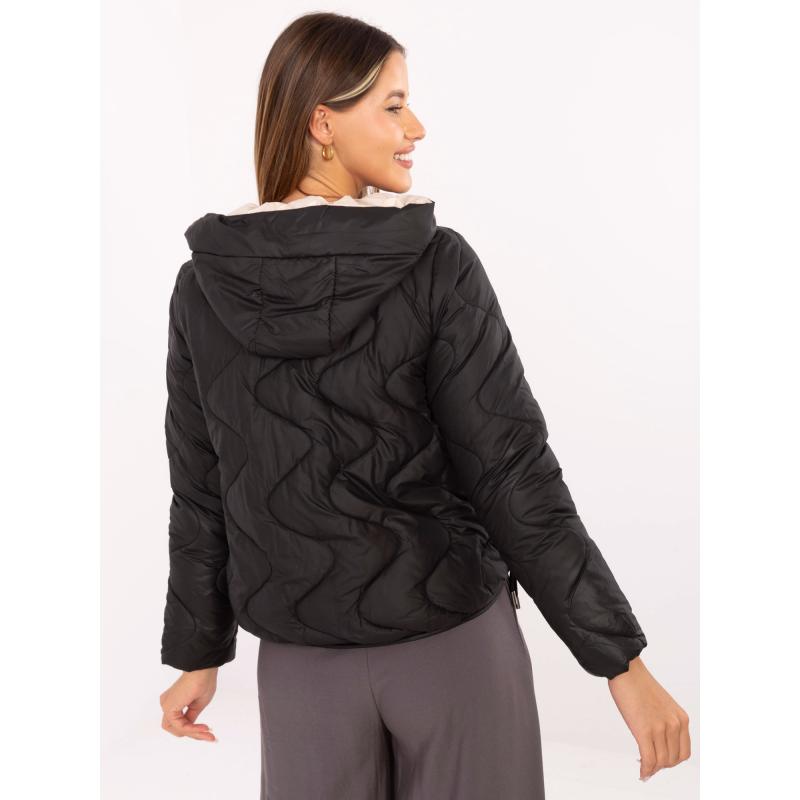 Fekete átmeneti kabát zsebekkel