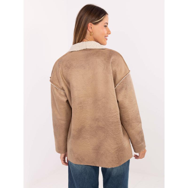 Bézs átmeneti kabát szőrme gallérral