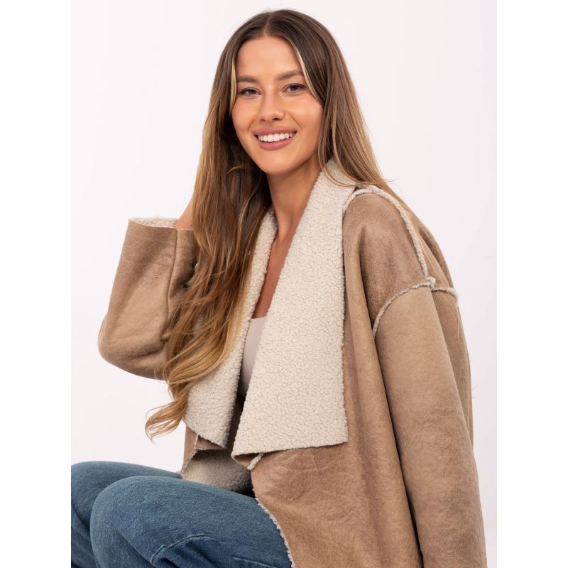 Bézs átmeneti kabát szőrme gallérral