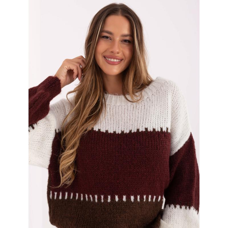 Ecru és bordó oversized pulóver gyapjúval RUE PARIS