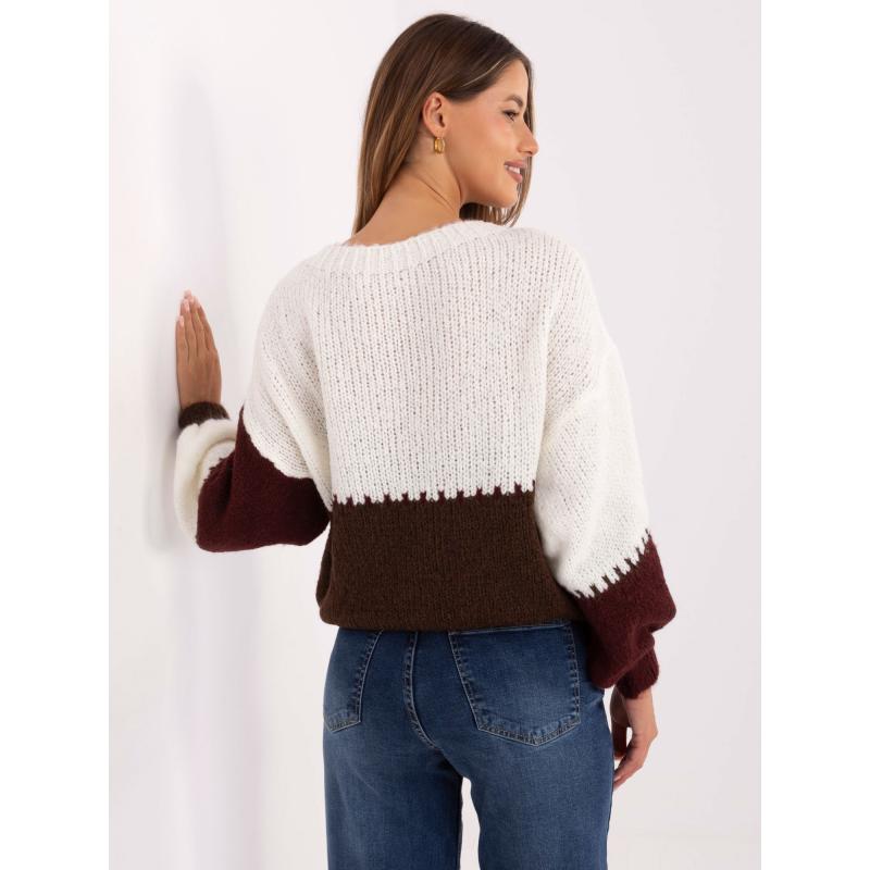 Ecru és bordó oversized pulóver gyapjúval RUE PARIS