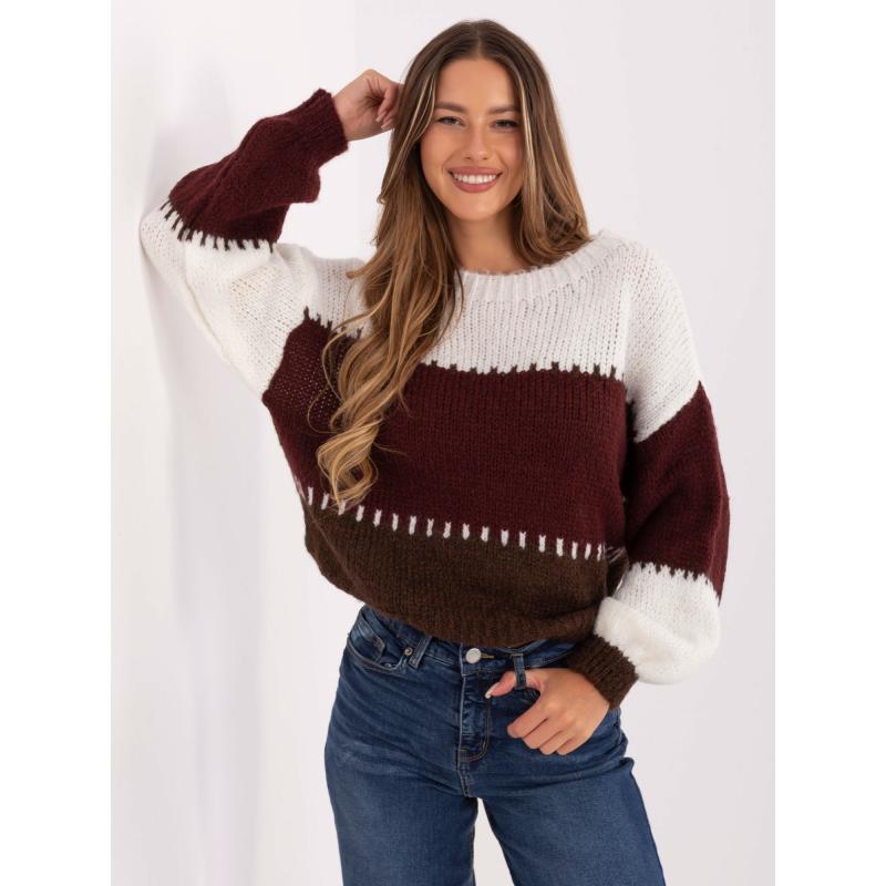 Ecru és bordó oversized pulóver gyapjúval RUE PARIS