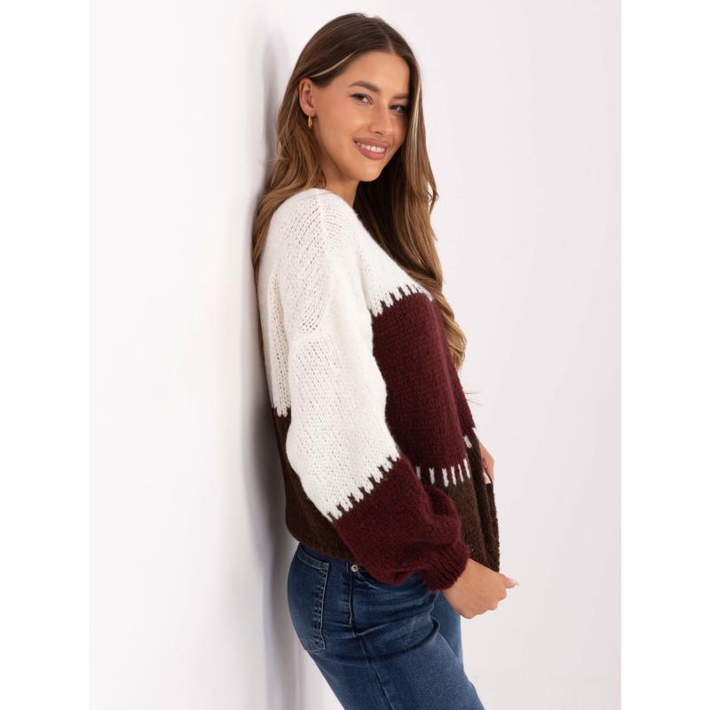 Ecru és bordó oversized pulóver gyapjúval RUE PARIS