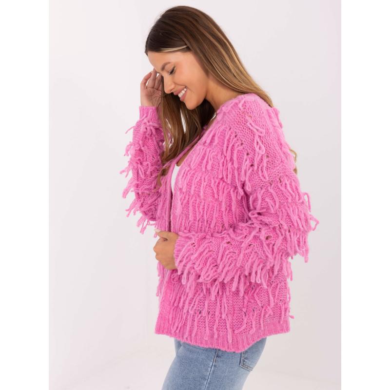 Rózsaszín női kardigán rojtokkal RUE PARIS