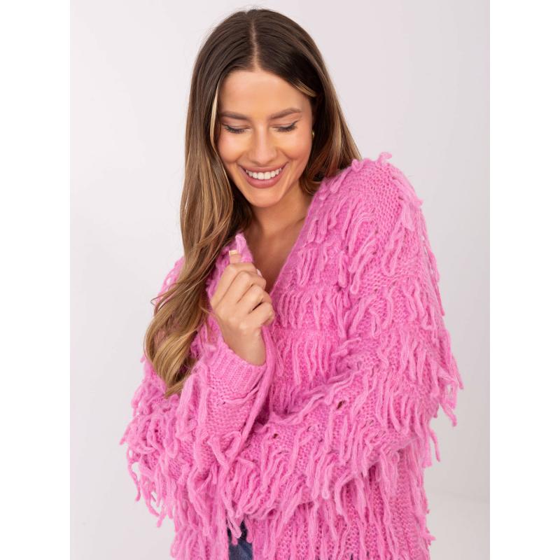 Rózsaszín női kardigán rojtokkal RUE PARIS