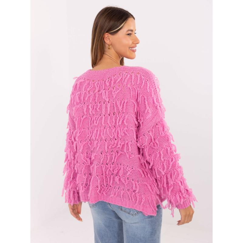 Rózsaszín női kardigán rojtokkal RUE PARIS