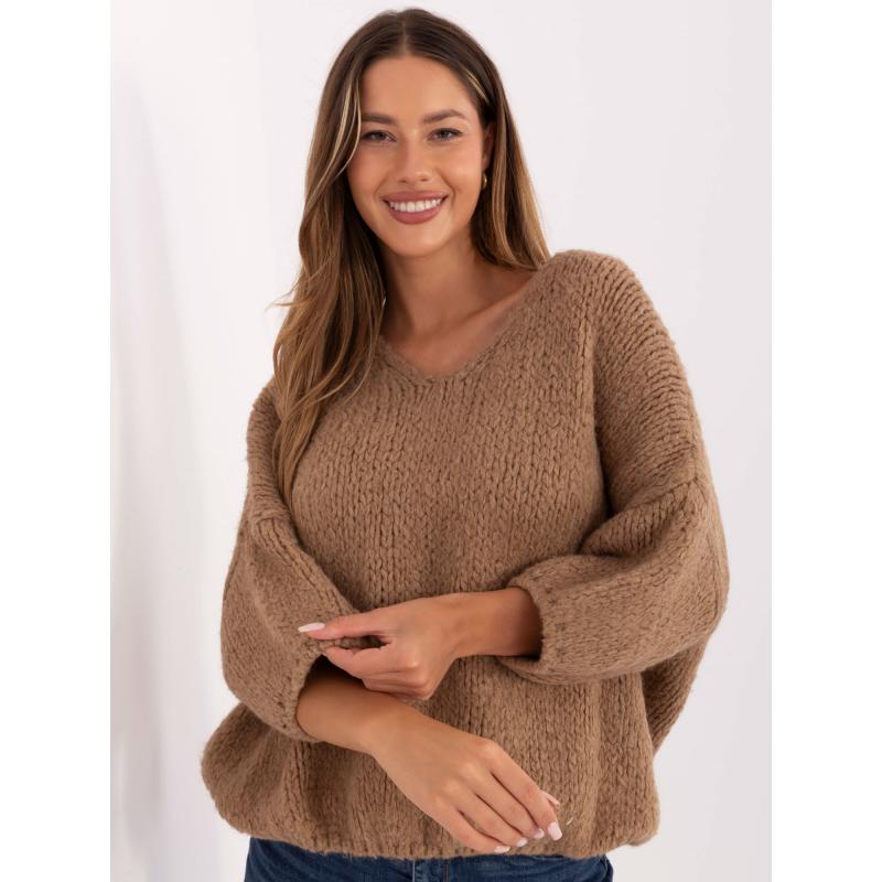 Camelový dámsky sveter s prímesou alpaky