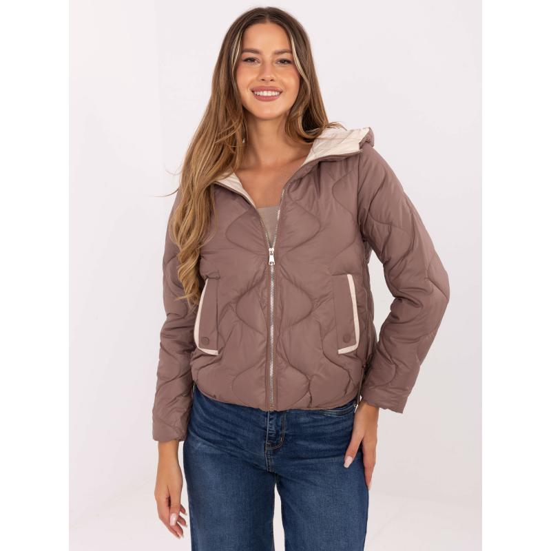 Hnedá prešívaná bunda s kapucňou