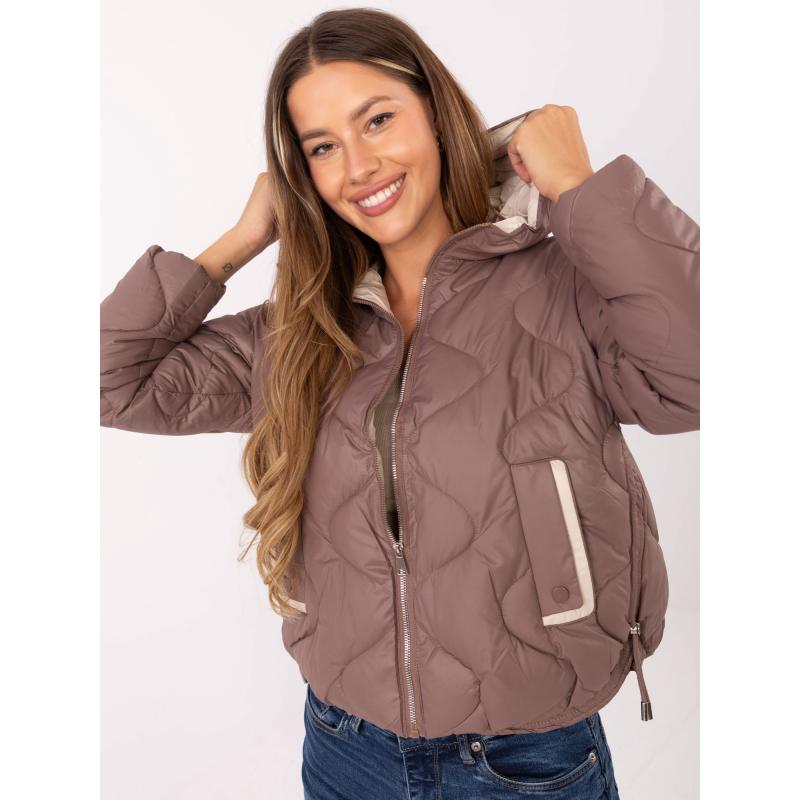 Hnedá prešívaná bunda s kapucňou