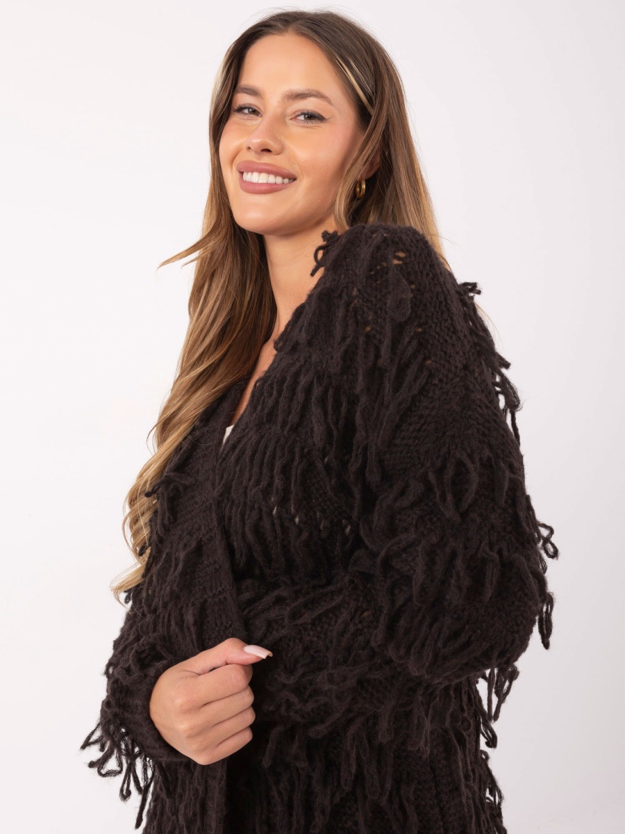 Sötétbarna kardigán boho stílusban RUE PARIS