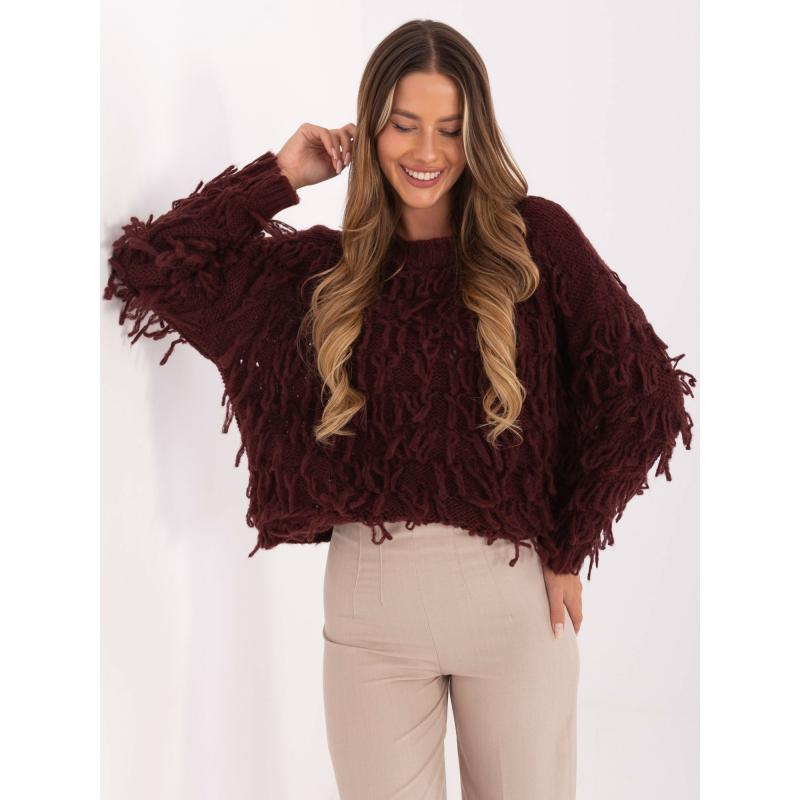 Burgundi oversized pulóver boho stílusban RUE PARIS