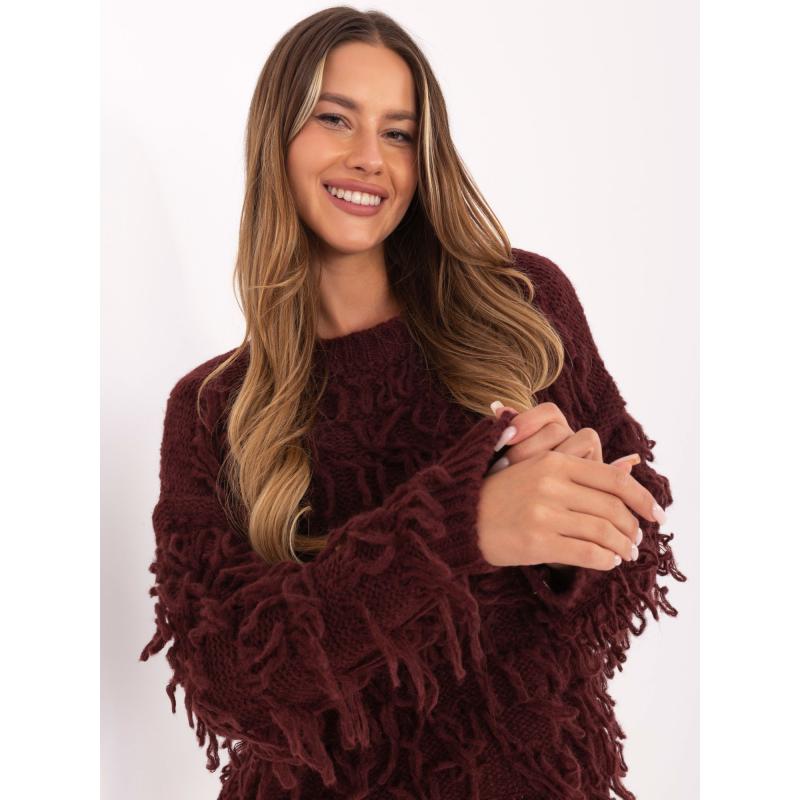 Burgundi oversized pulóver boho stílusban RUE PARIS