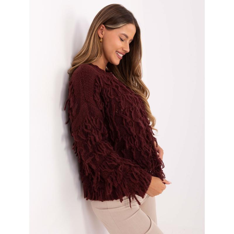 Burgundi oversized pulóver boho stílusban RUE PARIS