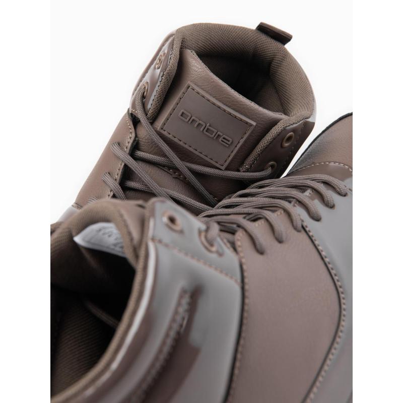 Férfi magas cipő fényes elemekkel – sötétbarna V3 OM-FOSH-0178