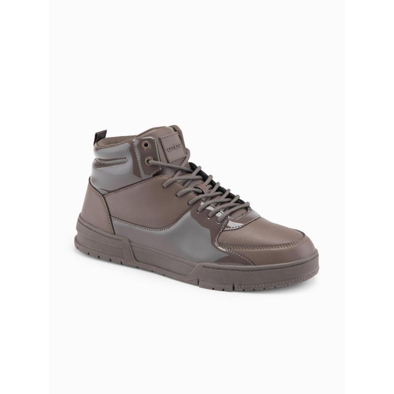 Férfi magas cipő fényes elemekkel – sötétbarna V3 OM-FOSH-0178