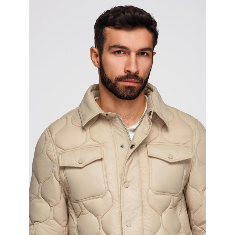 Pánská prošívaná bunda se dvěma zapínáními – tmavě modrá V1 OM-JALP-0231