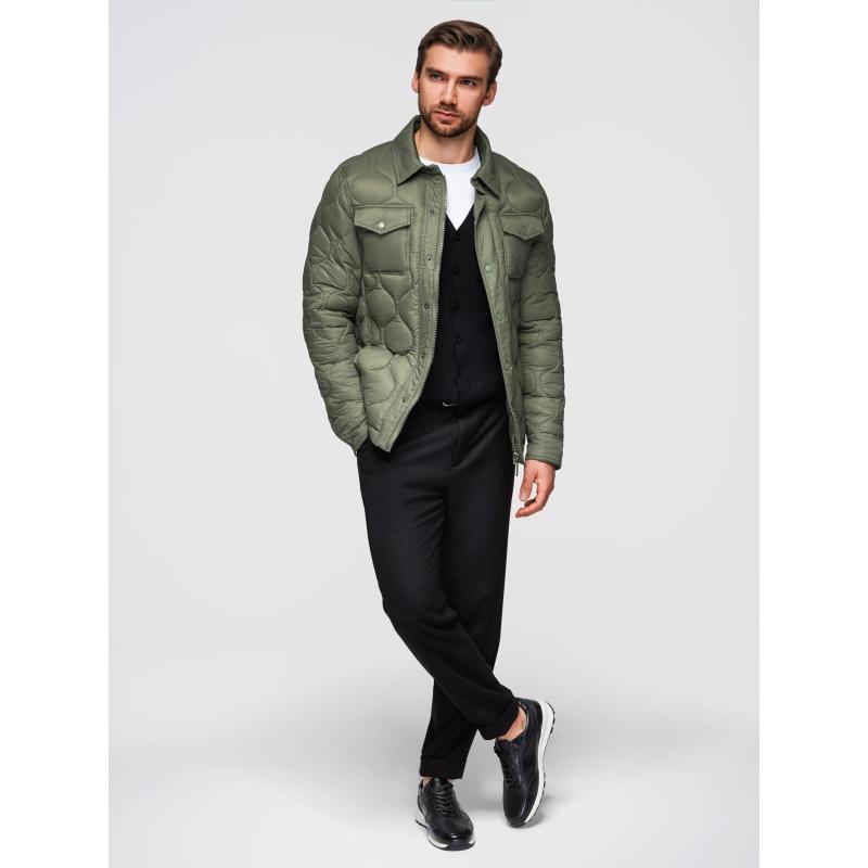 Pánská prošívaná bunda se dvěma zapínáními – světle šedá V2 OM-JALP-0231