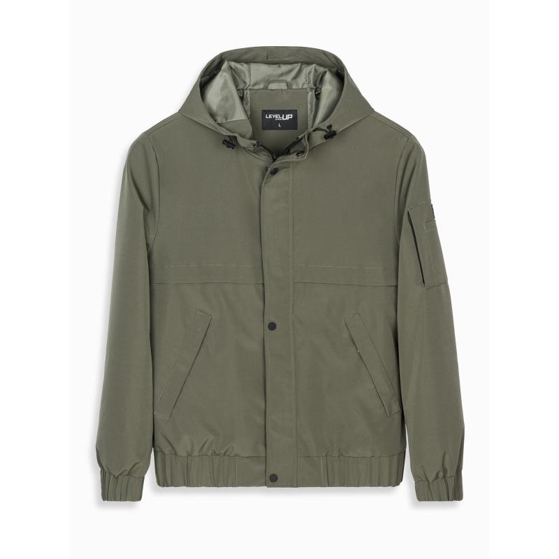 Pánská prošívaná bunda s košilovým střihem – olivová V2 OM-JALP-0215