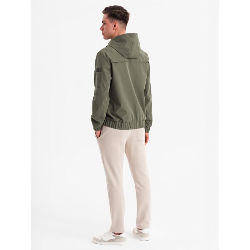 Pánská prošívaná bunda s košilovým střihem – olivová V2 OM-JALP-0215