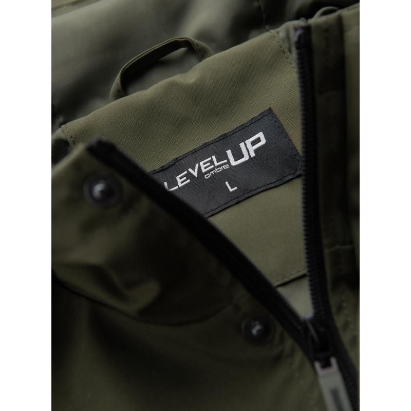 Pánská prošívaná bunda s košilovým střihem – olivová V2 OM-JALP-0215