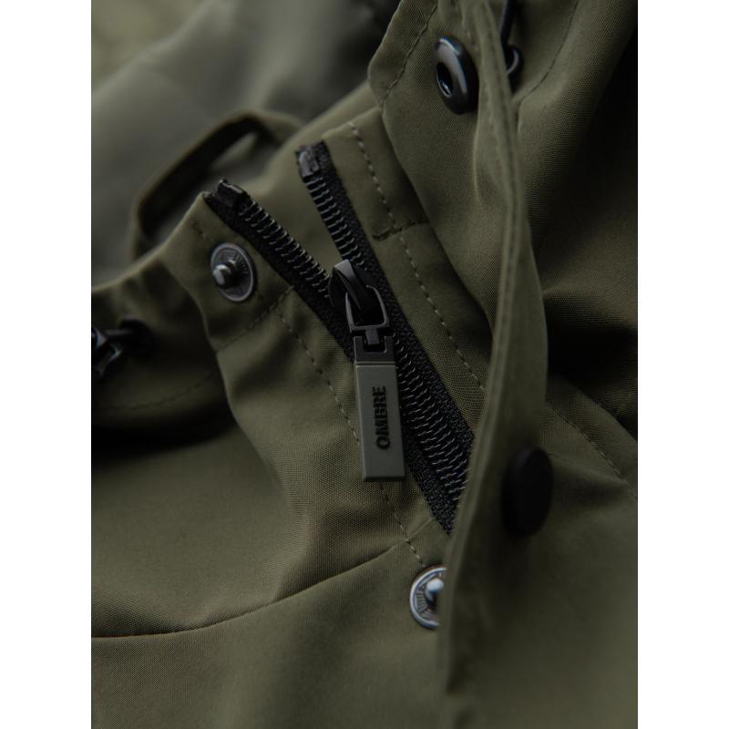 Pánská prošívaná bunda s košilovým střihem – olivová V2 OM-JALP-0215