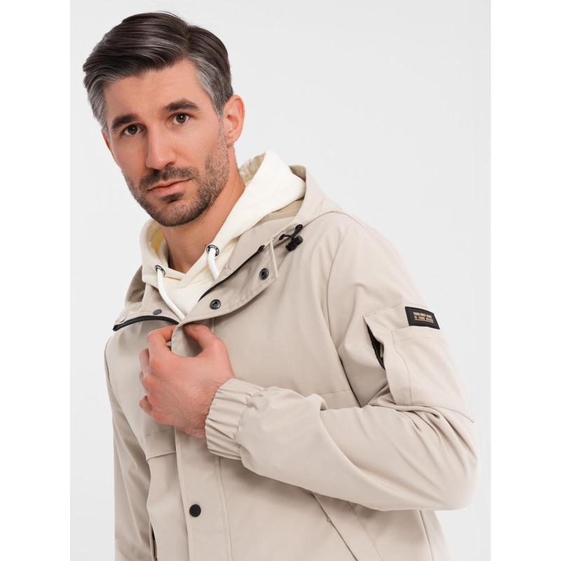 Pánská prošívaná bunda s košilovým střihem – khaki V3 OM-JALP-0215