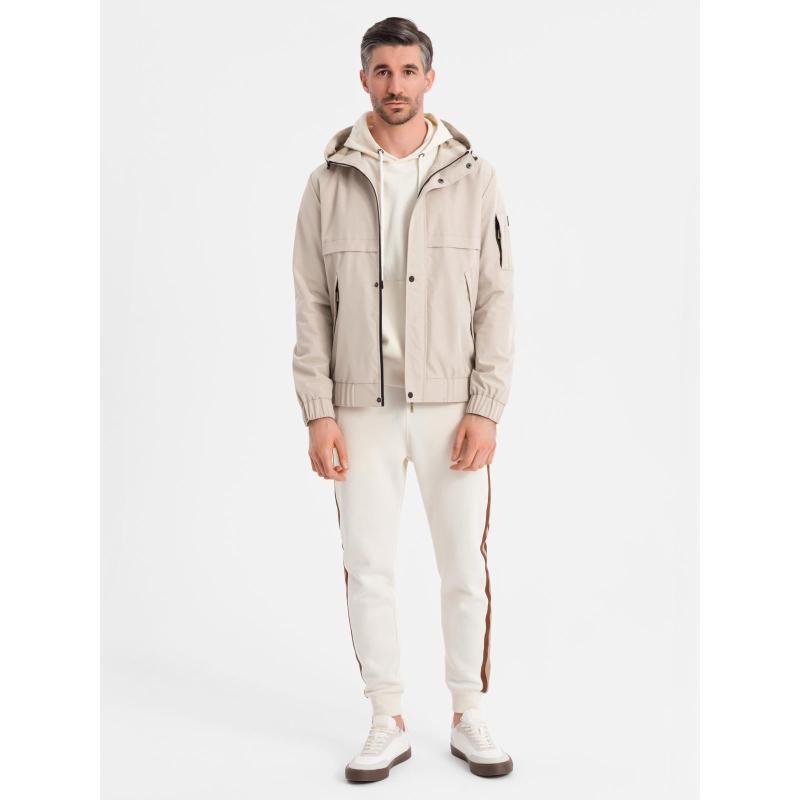 Pánská prošívaná bunda s košilovým střihem – khaki V3 OM-JALP-0215