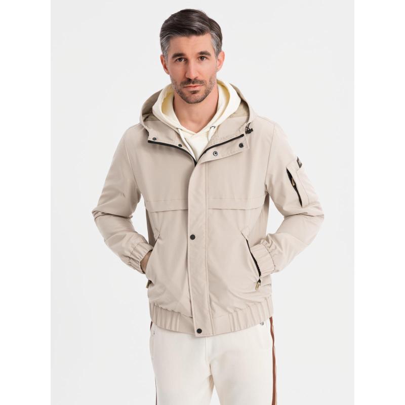 Pánská prošívaná bunda s košilovým střihem – khaki V3 OM-JALP-0215