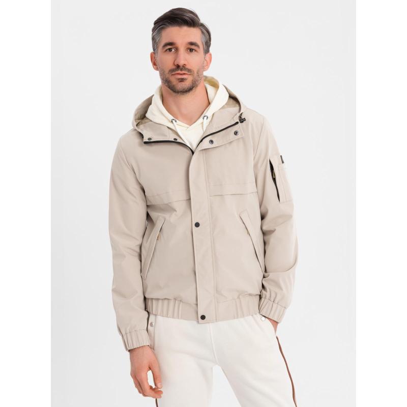 Pánská prošívaná bunda s košilovým střihem – khaki V3 OM-JALP-0215