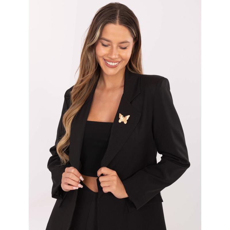 Čierna dámska bunda s brošňou RUE PARIS