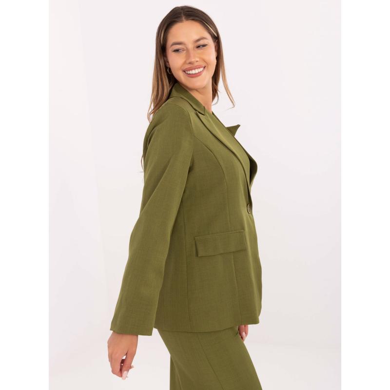 Olivová dámská bunda s broží RUE PARIS